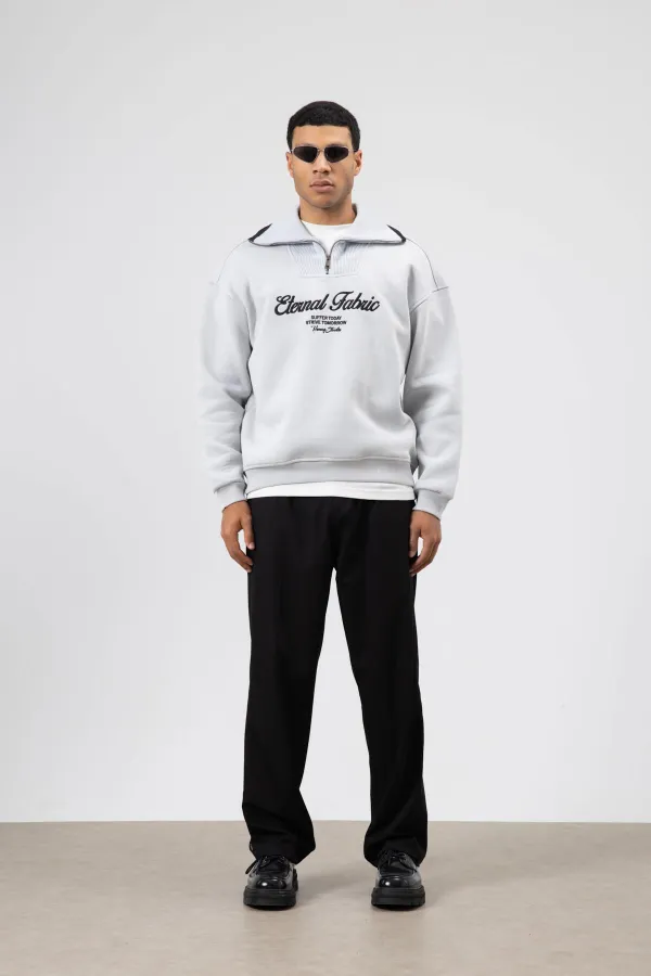 Sweat-shirt oversize à col zippé, gris clair