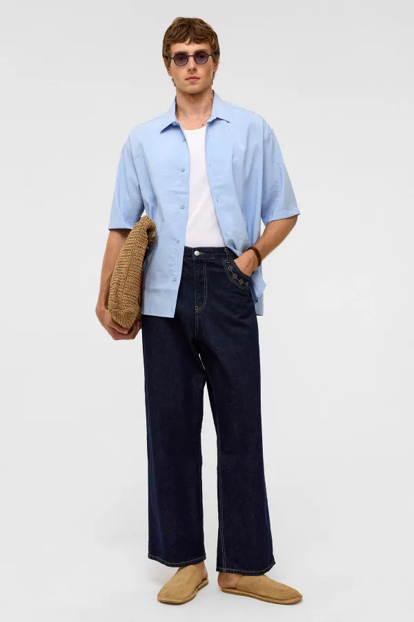 Basic Oversize Short-Sleeve Modal Shirt, Baby Blue