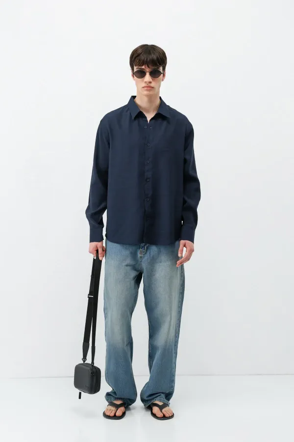 Chemise oversize en modal bleu marine