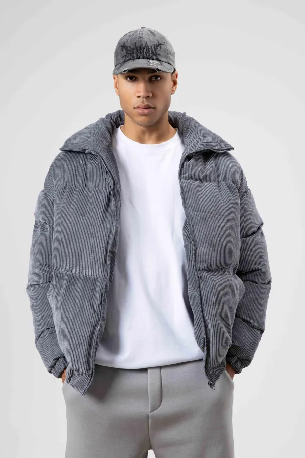 Oversize Kadife Şişme Mont Füme