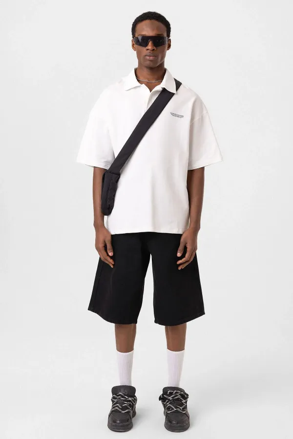 Polo Yaka Oversize Tişört Ekru