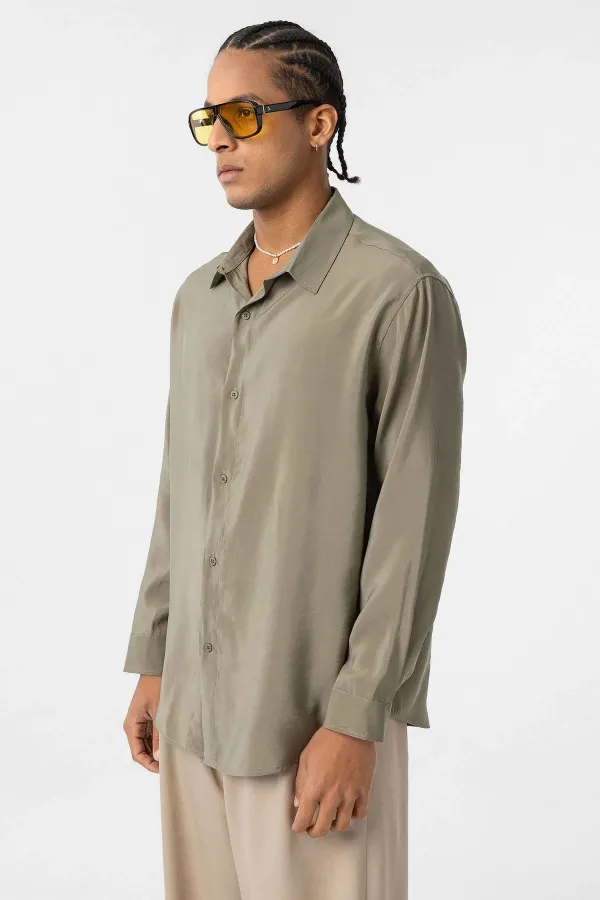 Oversize Modal Kumaş Gömlek Haki