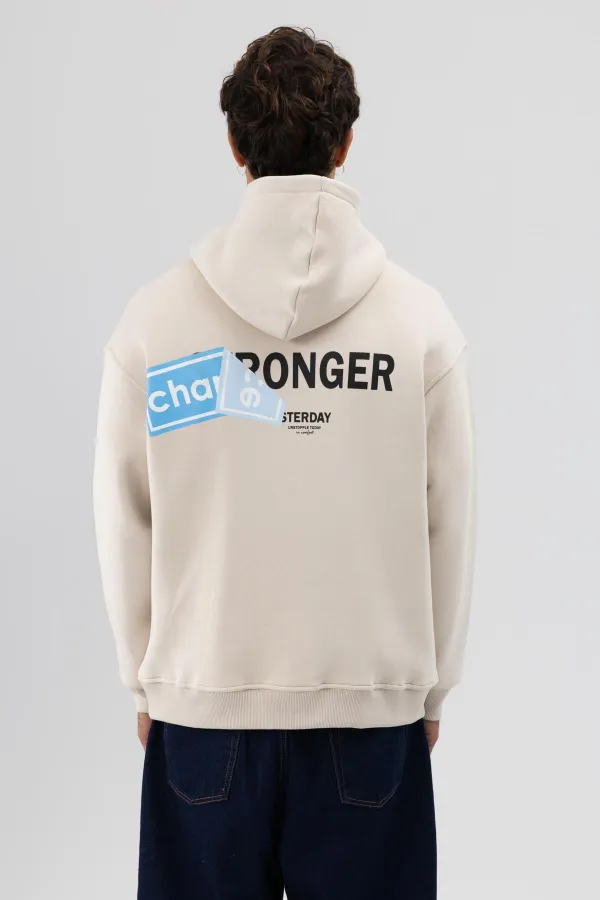 Sweat-shirt oversize imprimé au dos, couleur pierre