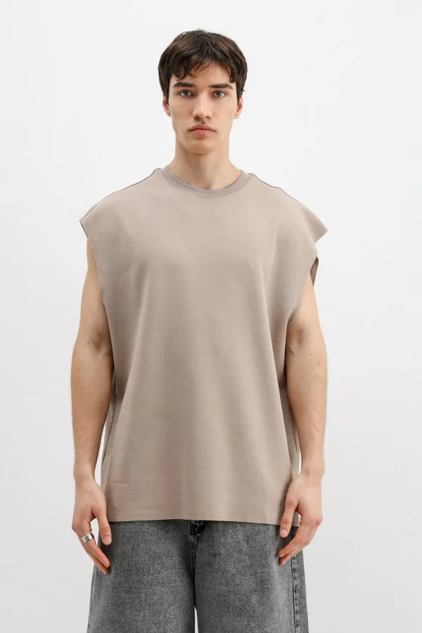 T-shirt basique oversize sans manches, couleur vison