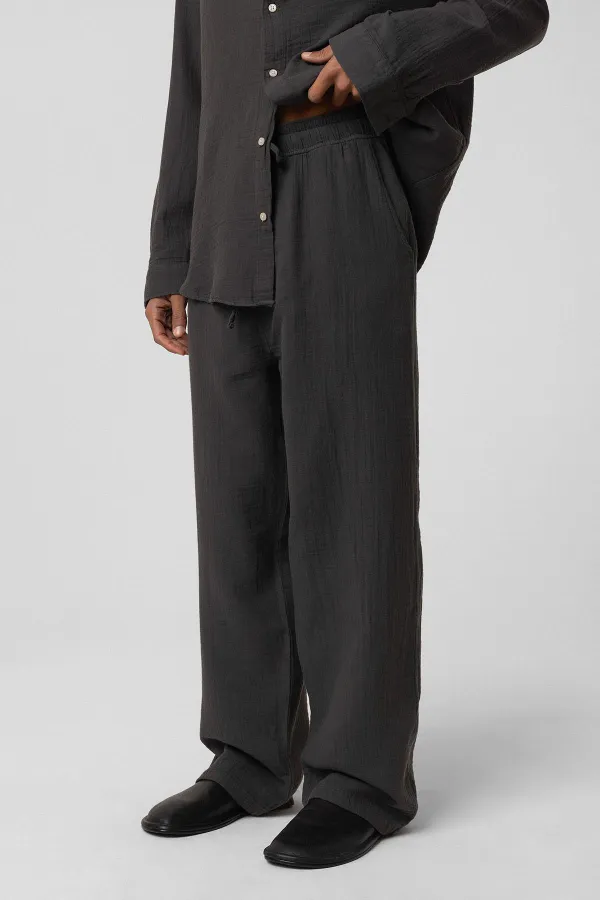 Baggy Fit Muslin Linen Trousers Anthracite