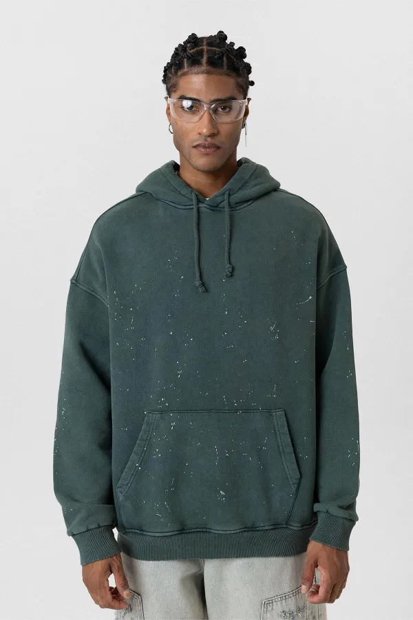 Premıum Yıkamalı Kapüşonlu Oversize Sweatshirt Koyu Yesıl