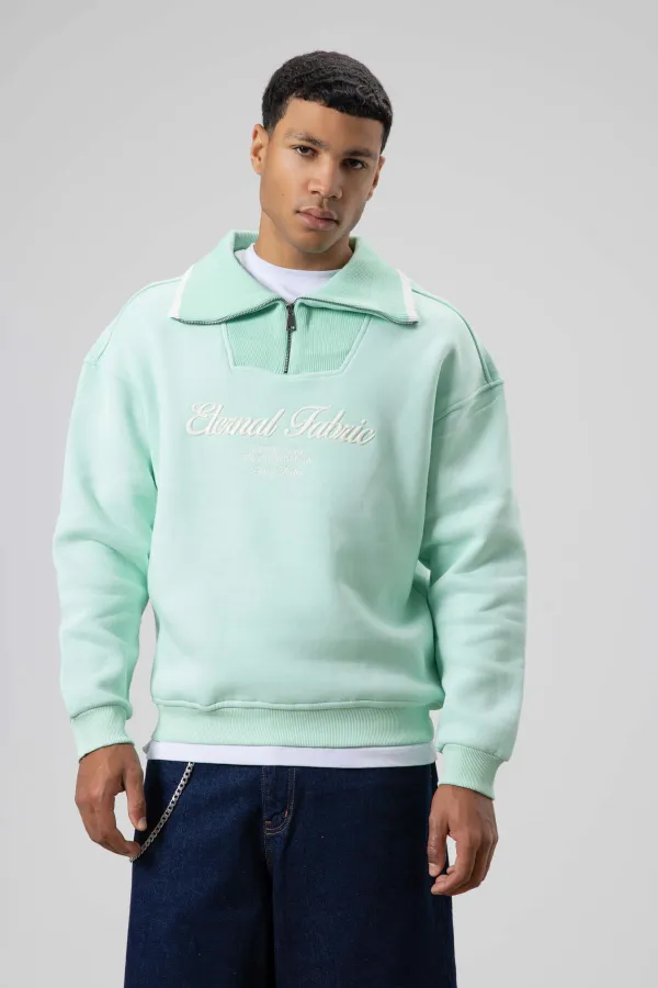 Sweat-shirt oversize à col zippé menthe