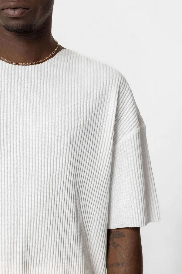 Basic Oversize Bisiklet Yaka Ottoman Takım Beyaz