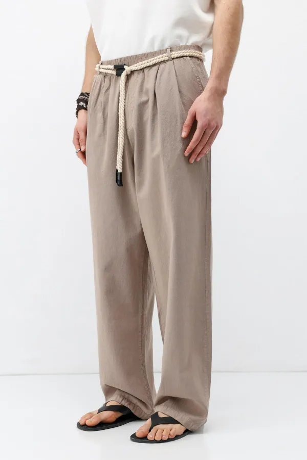 Oversize Linen Trousers with Belt Detail (Stone)
