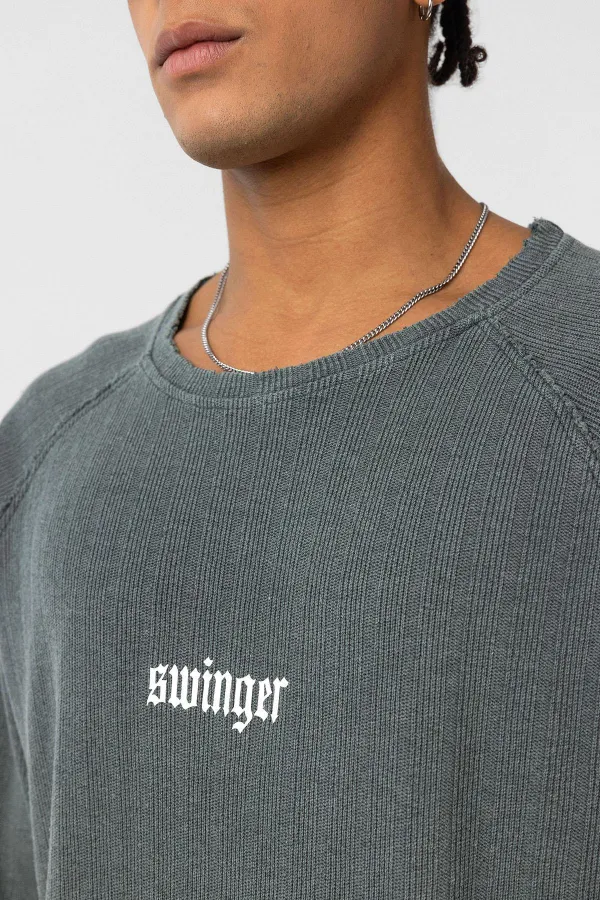 Yıkamalı Oversize Baskılı Triko Tişört Yeşil