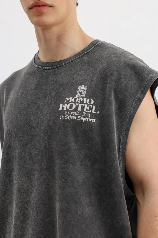 T-shirt oversize imprimé sans manches noir