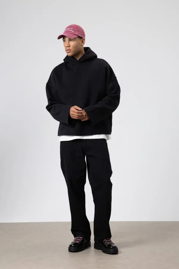 Basic Oversize Seamless Hooded Sweatshirt Black