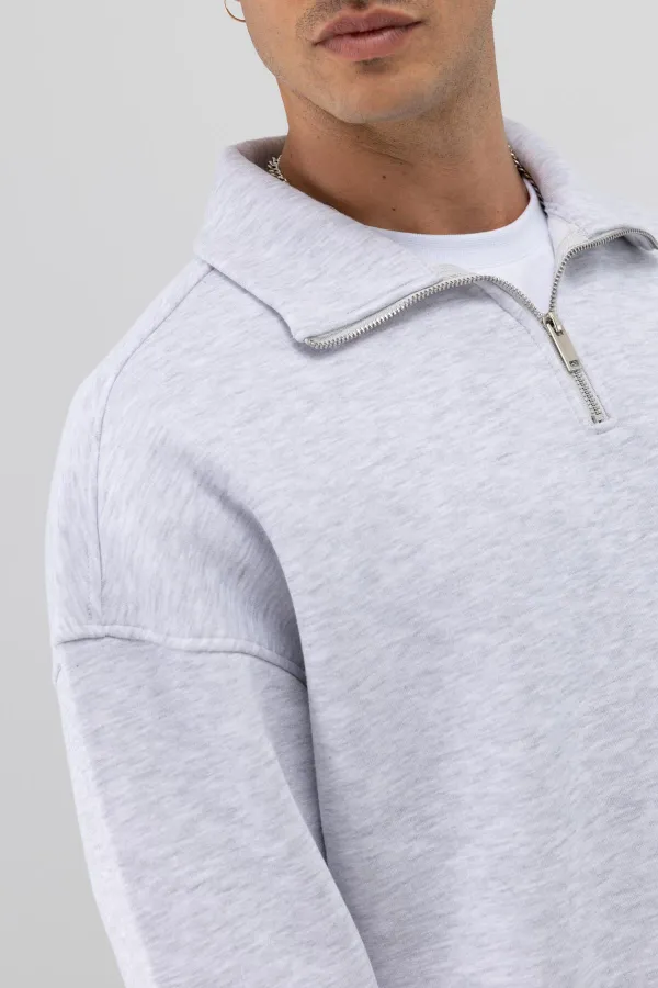 Oversize Fermuarlı Dik Yaka Sweatshirt Karmelanj