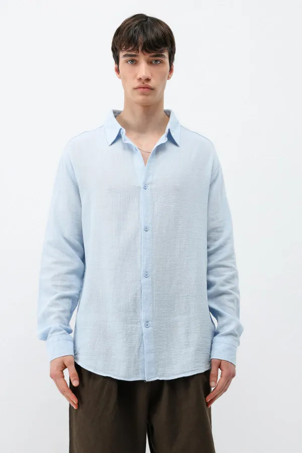 Uzun Kollu Basic Oversize Gömlek Bebe Mavi