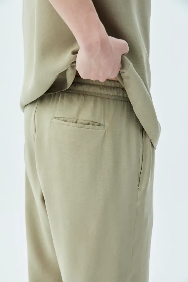 Basıc Oversize Keten Takım Haki