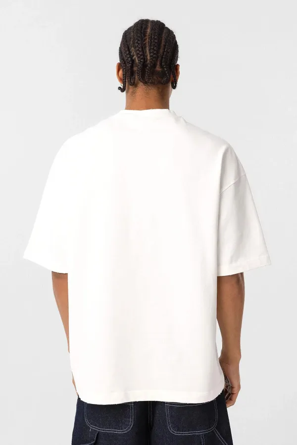 Yıkamalı Cep Detaylı Oversize Tişört Ekru
