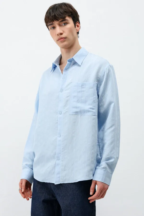Chemise oversize rayée en modal bleu ciel
