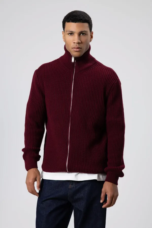 Gilet oversize zippé en maille, bordeaux