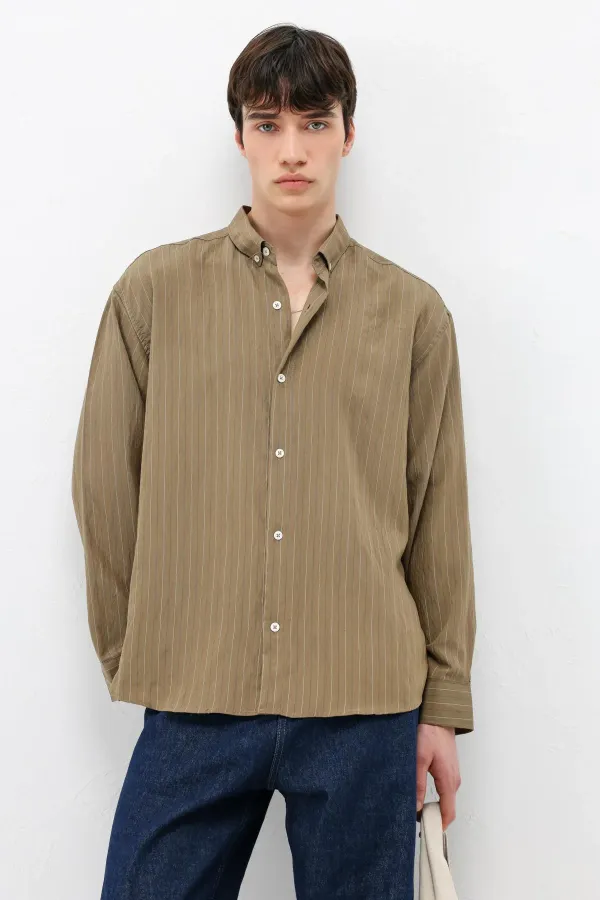Striped Oversize Shirt Khaki