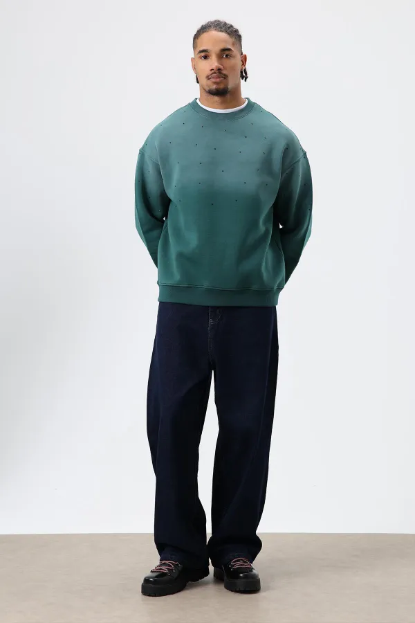 Sweat-shirt oversize à détails en pierre délavée, bleu marine