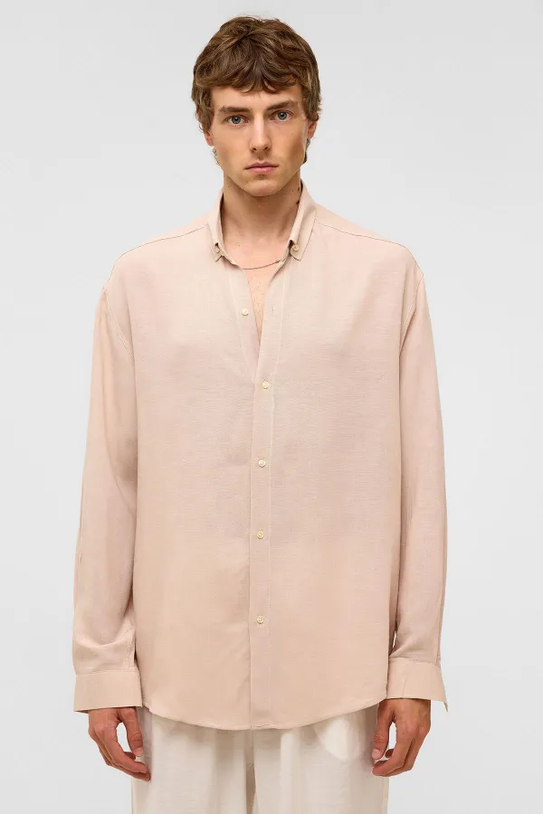 Chemise oversize à manches longues en lin beige