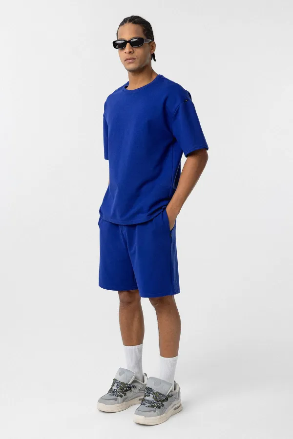 Basic Oversize Şort Takım Saks