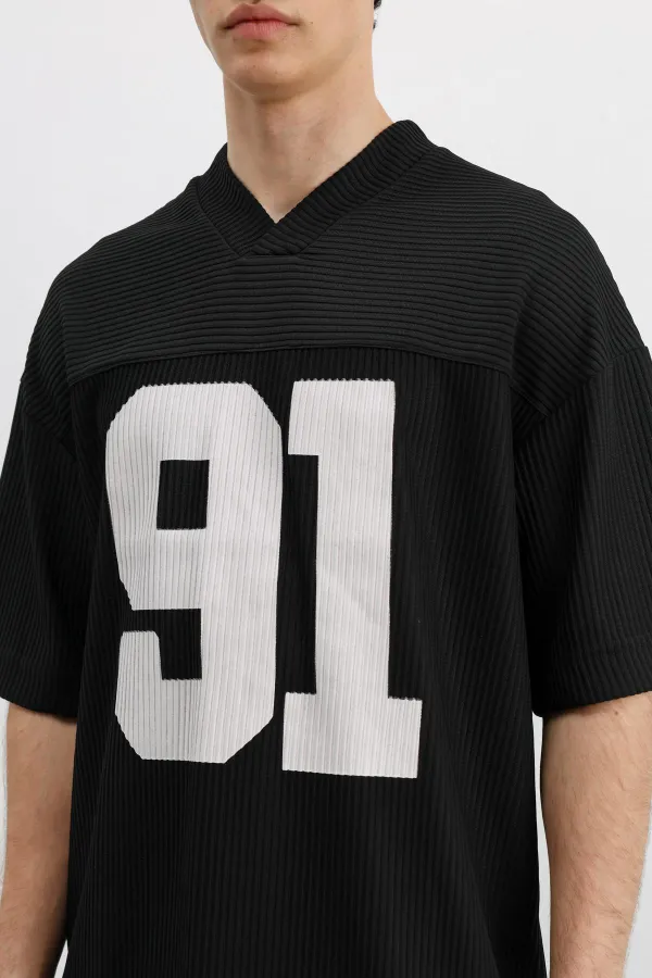 Printed Corduroy Oversize T-Shirt Black