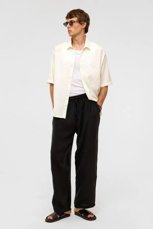 Chemise basique oversize à manches courtes en modal, écru