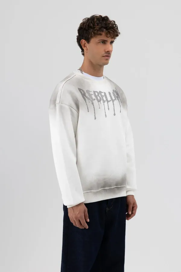 Sweat-shirt oversize imprimé délavé, écru