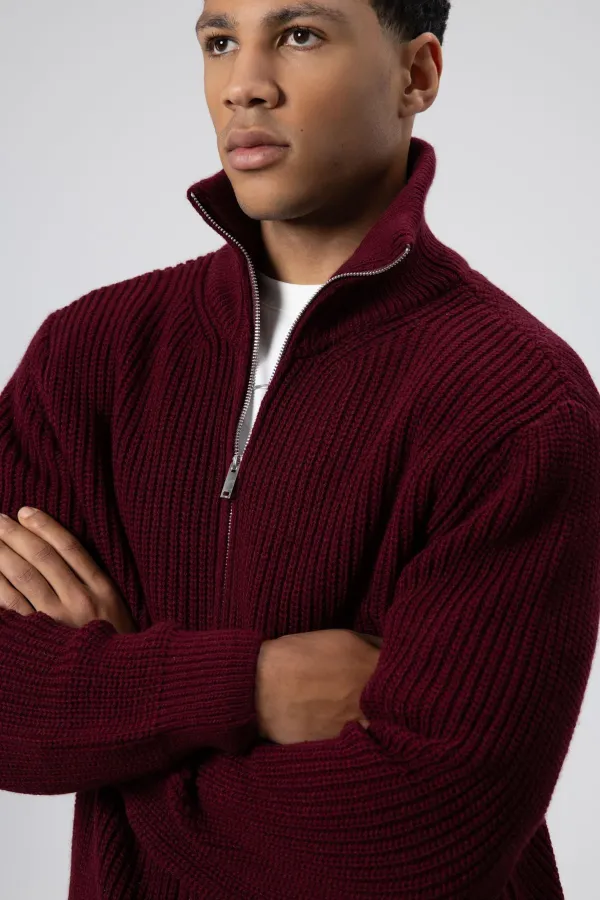 Gilet oversize zippé en maille, bordeaux