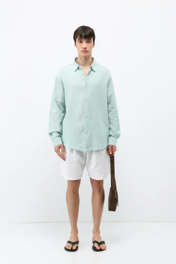 Chemise basique oversize à manches longues, vert turquoise