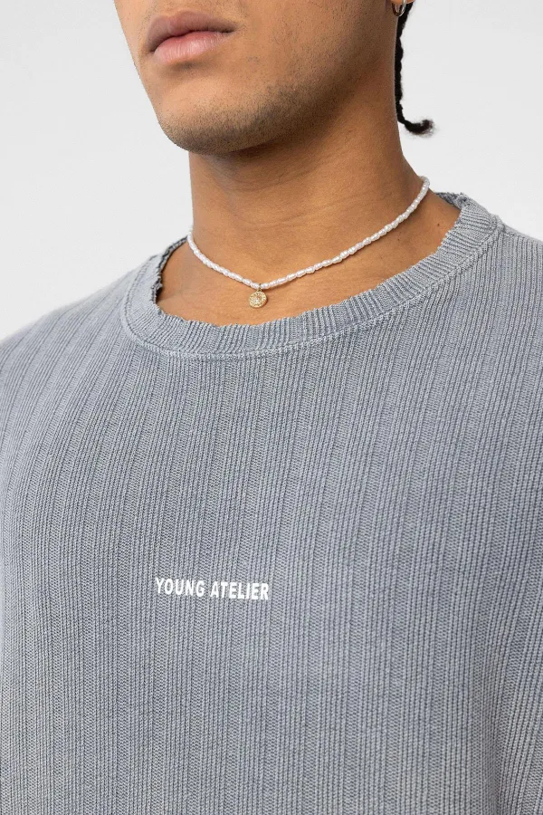 Yıkamalı Arka Baskılı Oversize Tişört Gri