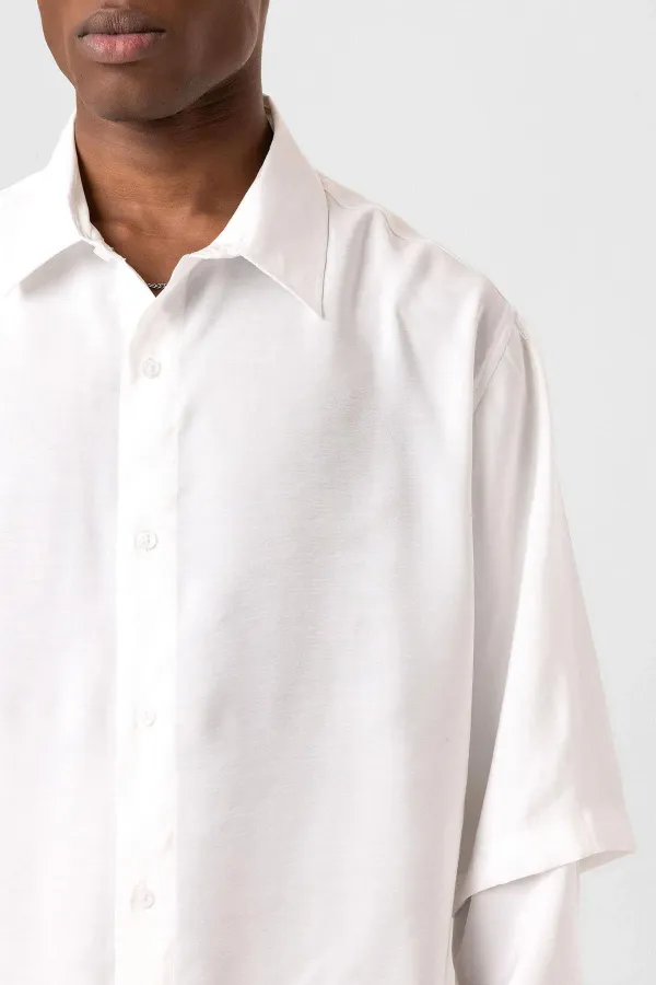 Çift Kol Detaylı Oversize Gömlek Beyaz