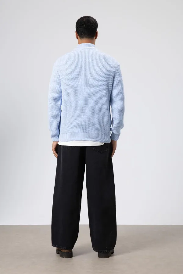 Oversize Triko Boğazlı Kazak Bebe Mavi