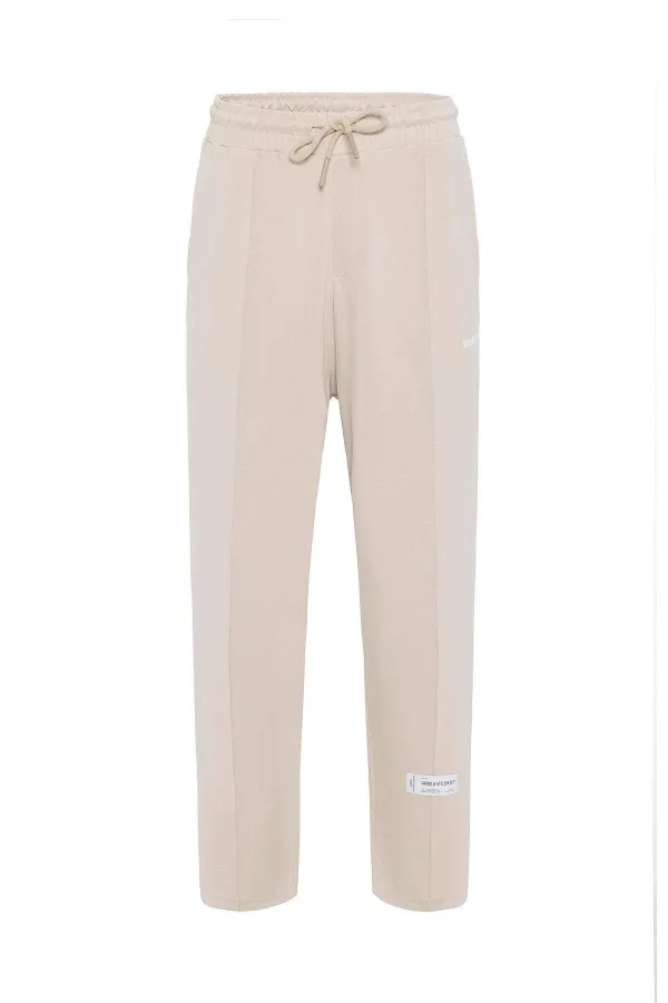 Label Detailed Oversize Modal Fabric Tracksuit Set Stone