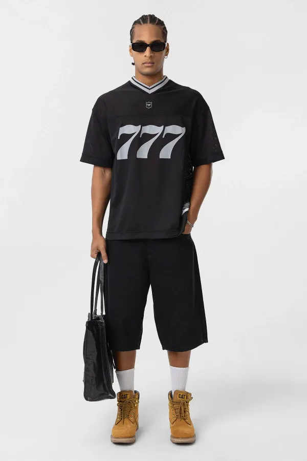 Oversize V Yaka Forma Tişört Siyah