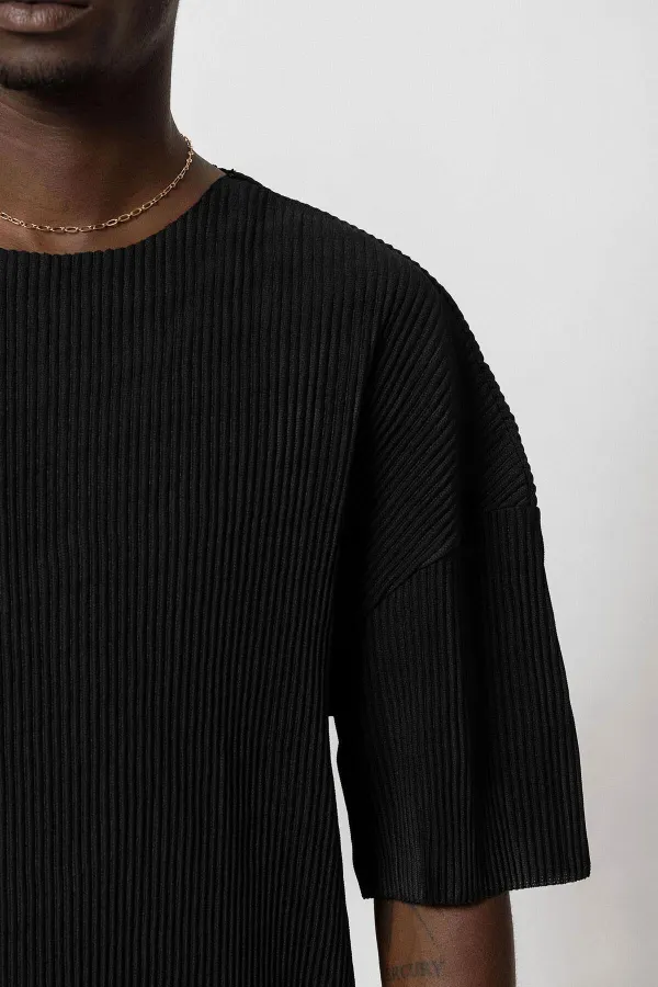 Basic Oversize Bisiklet Yaka Ottoman Takım Siyah