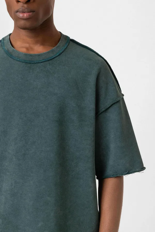 Yıkamalı Oversize Tişört Nefti