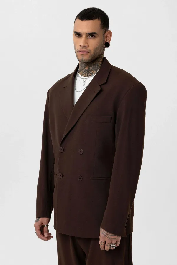 Costume croisé coupe décontractée, couleur café