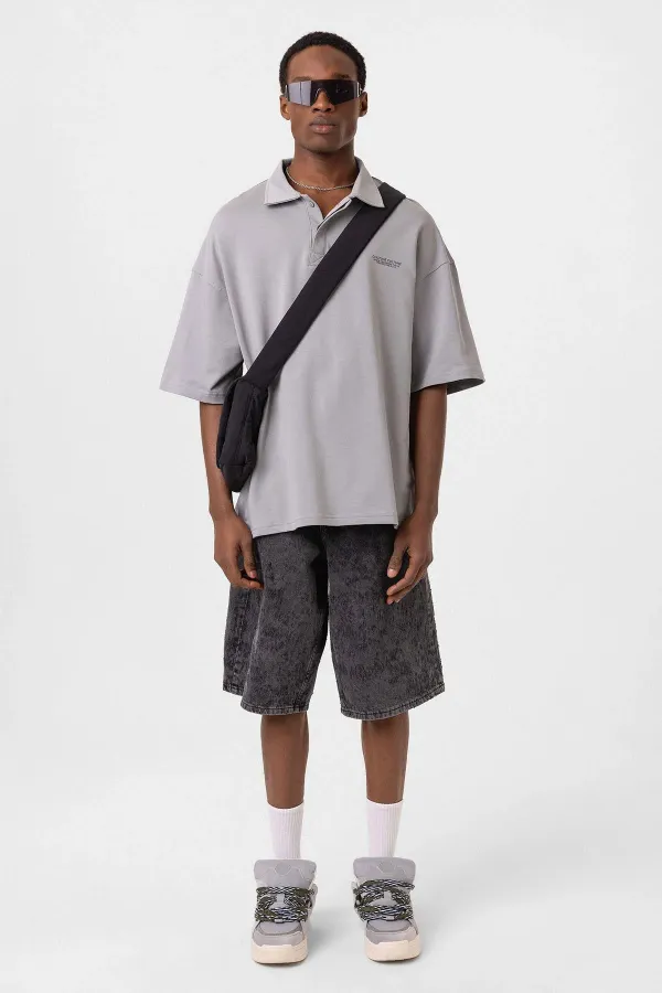 Polo Yaka Oversize Tişört Gri