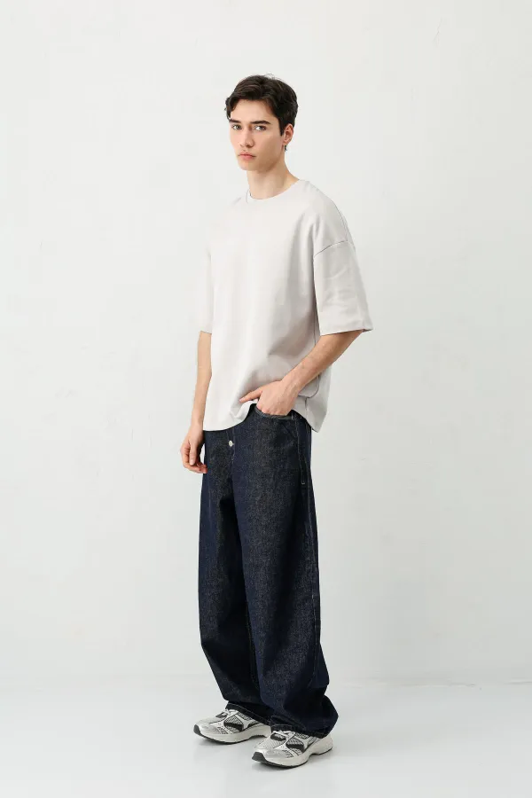 Kısa Kollu Boxy Fit Tişört Ice Grı