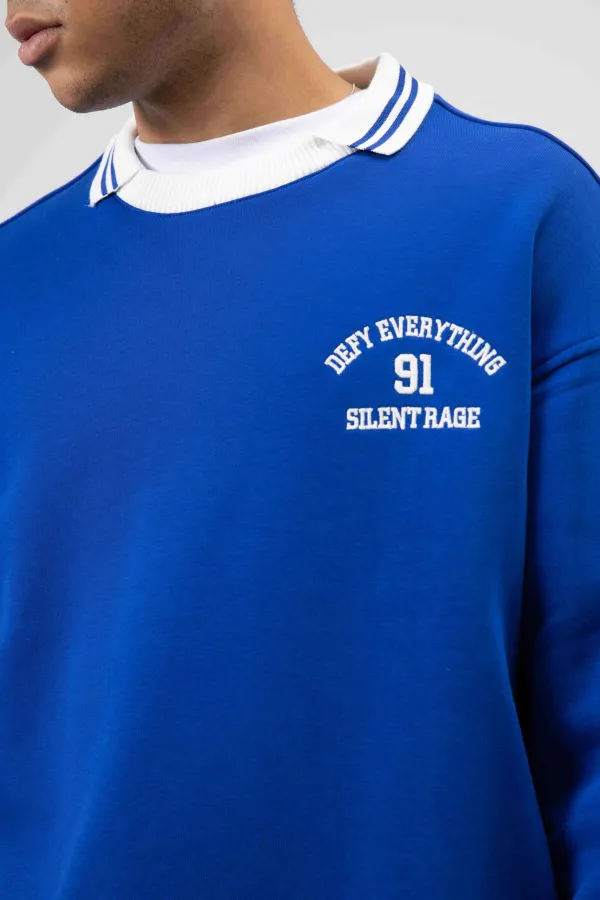 Sweat-shirt oversize à col brodé, bleu marine