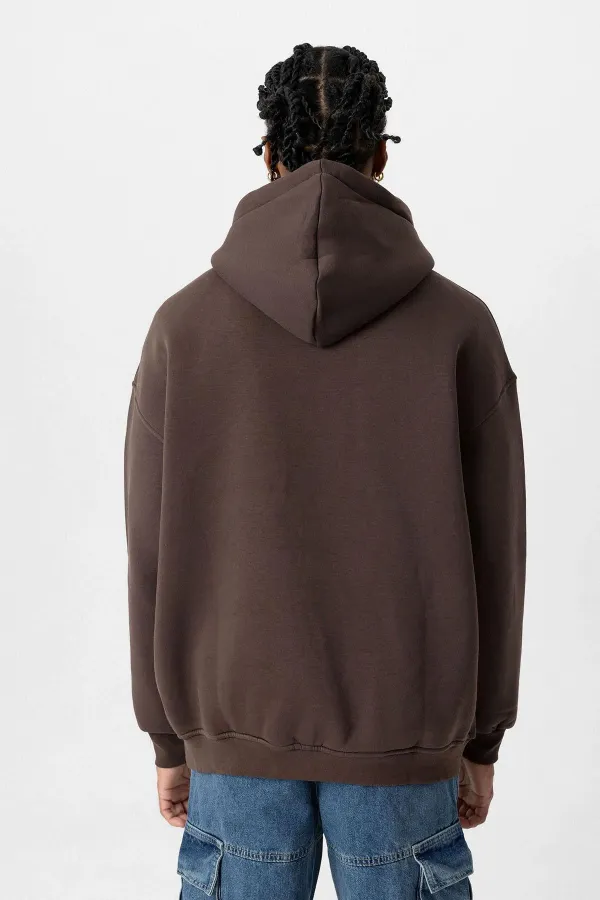Sweat à capuche basique oversize délavé couleur café