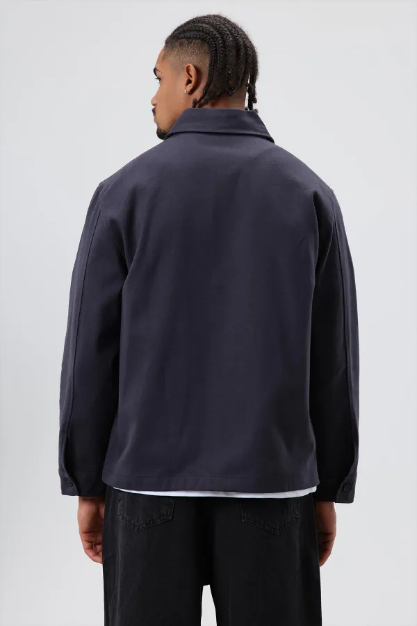 Boxy Fit Gabardin Ceket Füme