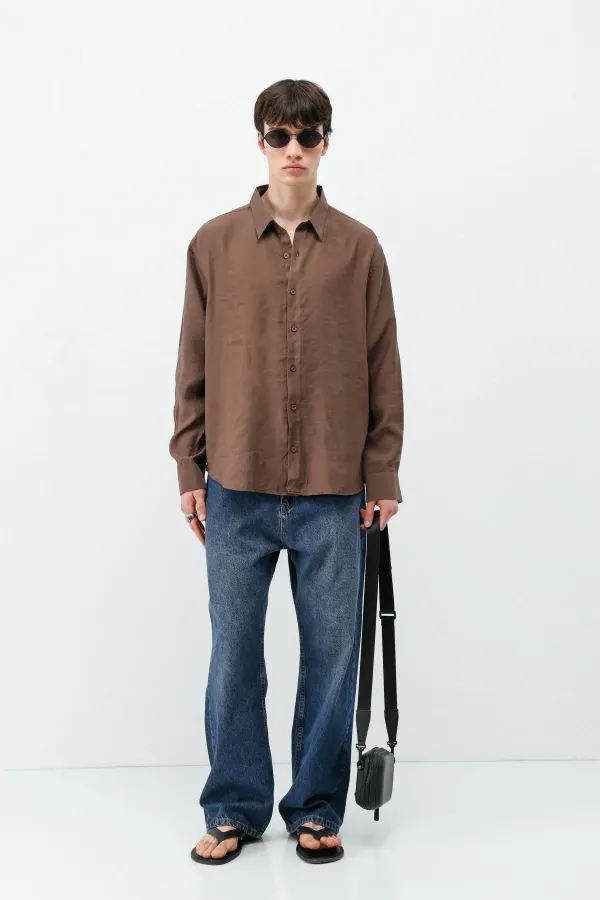 Chemise oversize en modal, couleur café