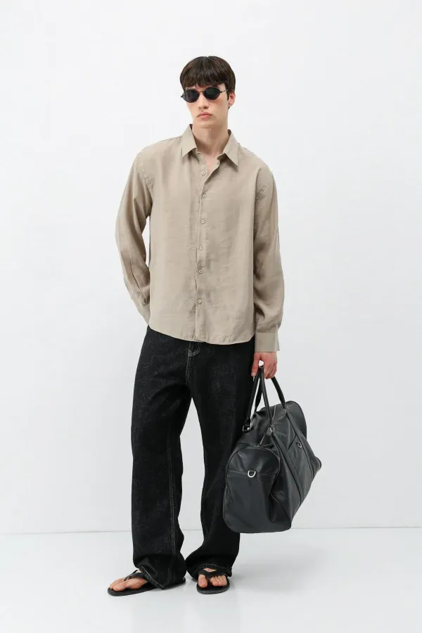 Chemise oversize beige en modal