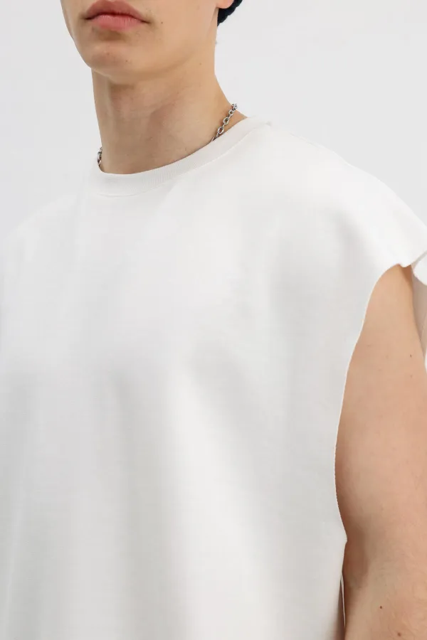Oversize Kolsuz Basic Tişört Ekru