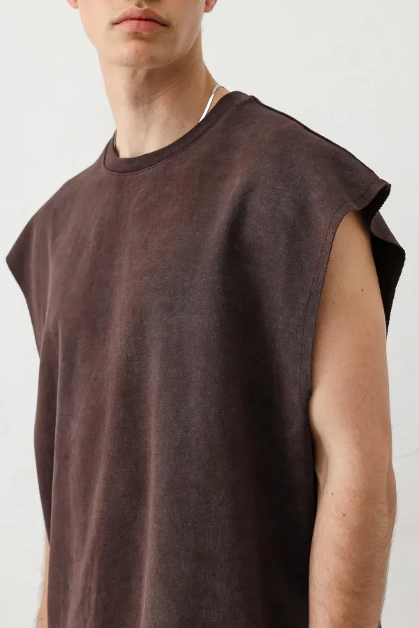 T-shirt basique sans manches café