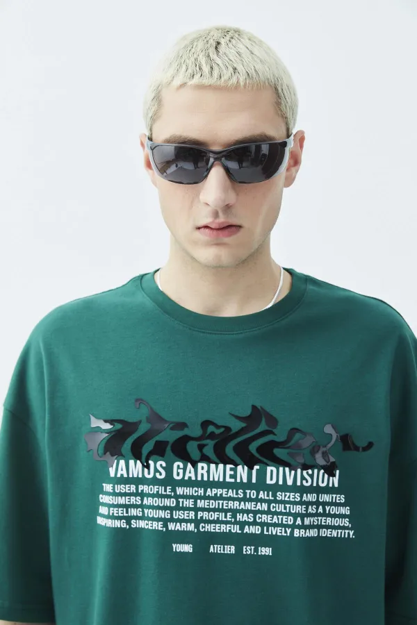 T-shirt oversize à imprimé en relief Atelier, bleu marine