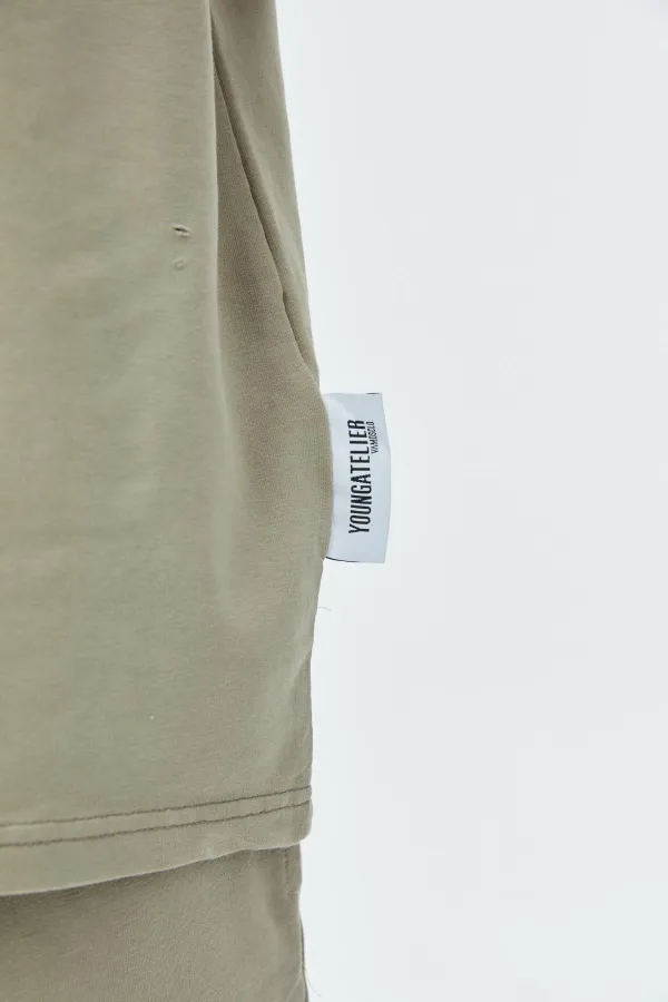 Delik Detaylı Oversize Eşofman Takım Vizon